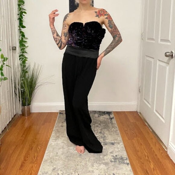 Ramy Brook Johanna Sequin Evening Jumpsuit Size 10 Black Combo Blkco - Picture 6 of 16